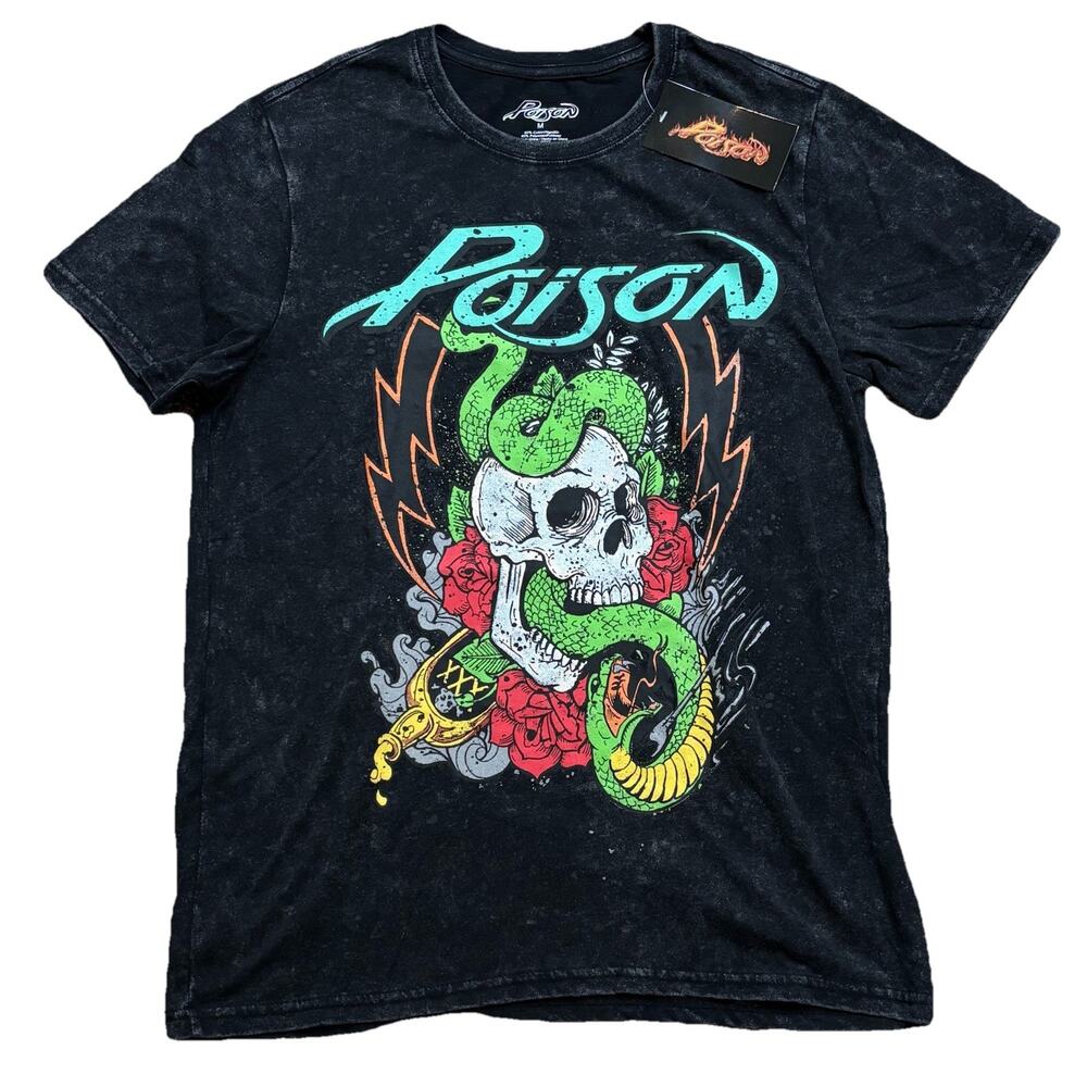 Poison Graphic Print S/S Tee Cotton Blend Serpent Skull Hair Band Medium NEW